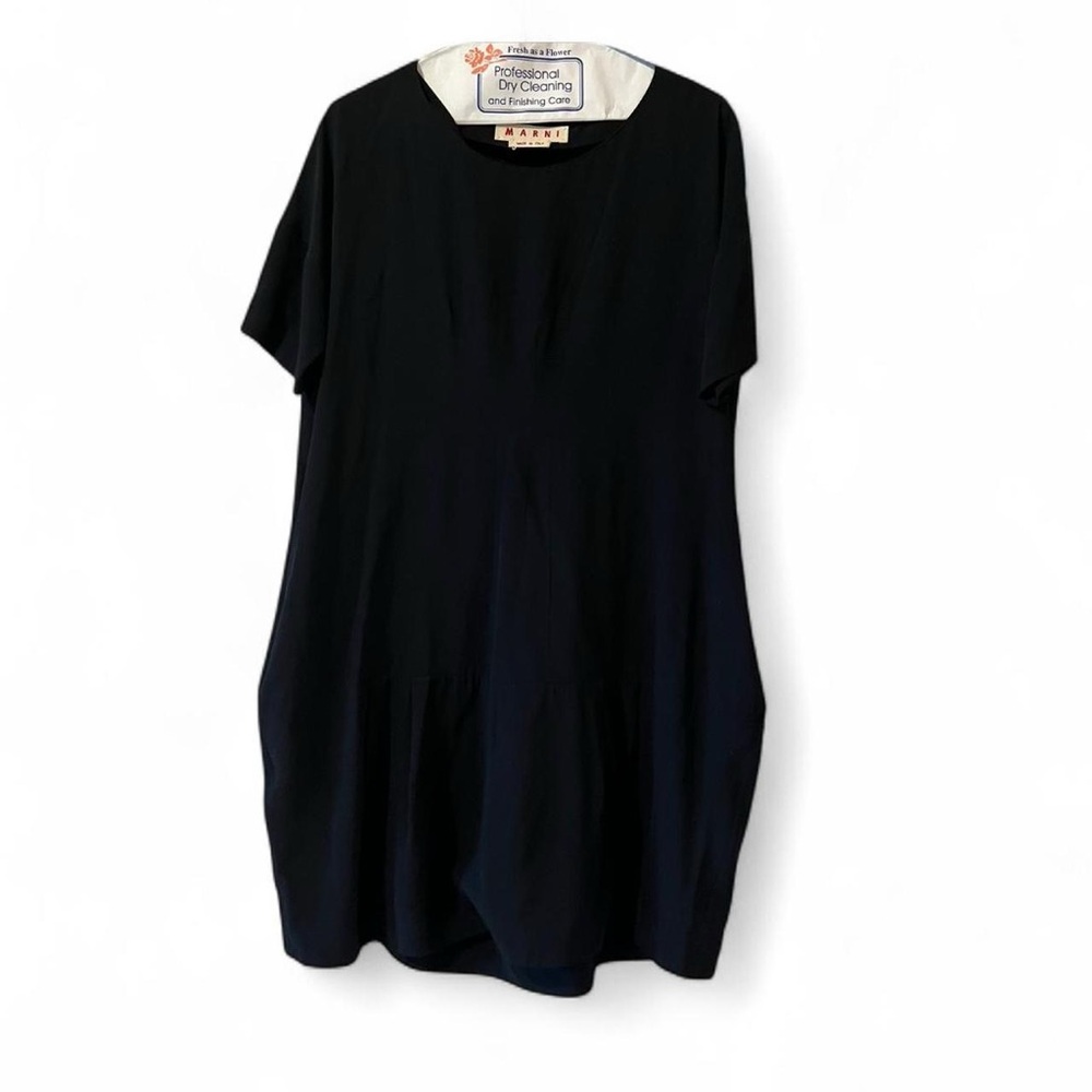 Marni FW 2008 Black midi cocoon dress with pockets viscose 38